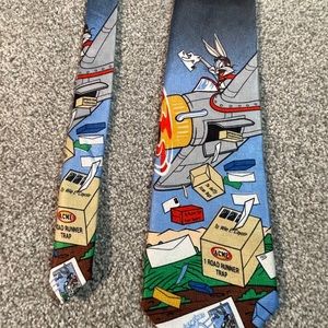 Vintage 1997 Looney Tunes Stamp Collection Bugs Bunny Neck Tie Airplane Mail
